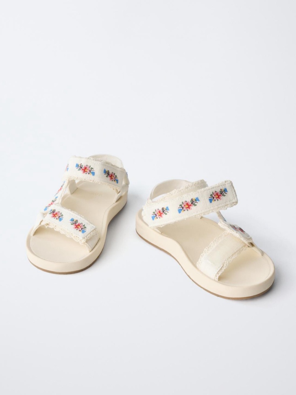 Zara Cream Kids Sandals with Multicolor Floral Embroidery